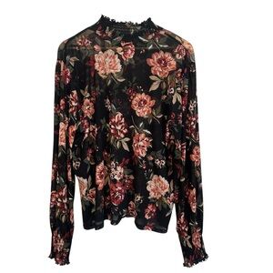 Women's 3X Sheer See-Through Whimsigoth Stretch Soft Floral Rose Casual Top